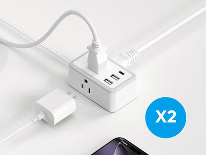 Twin Extension Cord Splitter 12 / 18 FT, with 6ft Dual Extension Cord on Each Side 3 Widely Outlets, Double Extension Cord for Home Office Dorm Room