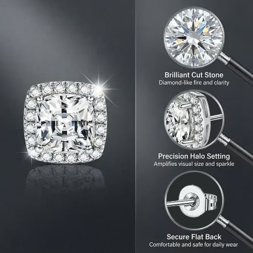 Halo Stud Earrings 4-Pack- Gold & Silver Round/Square Styles