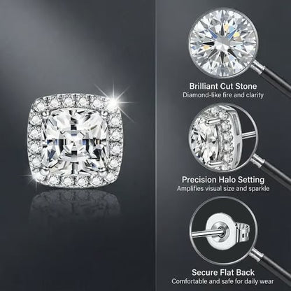 Halo Stud Earrings 4-Pack- Gold & Silver Round/Square Styles