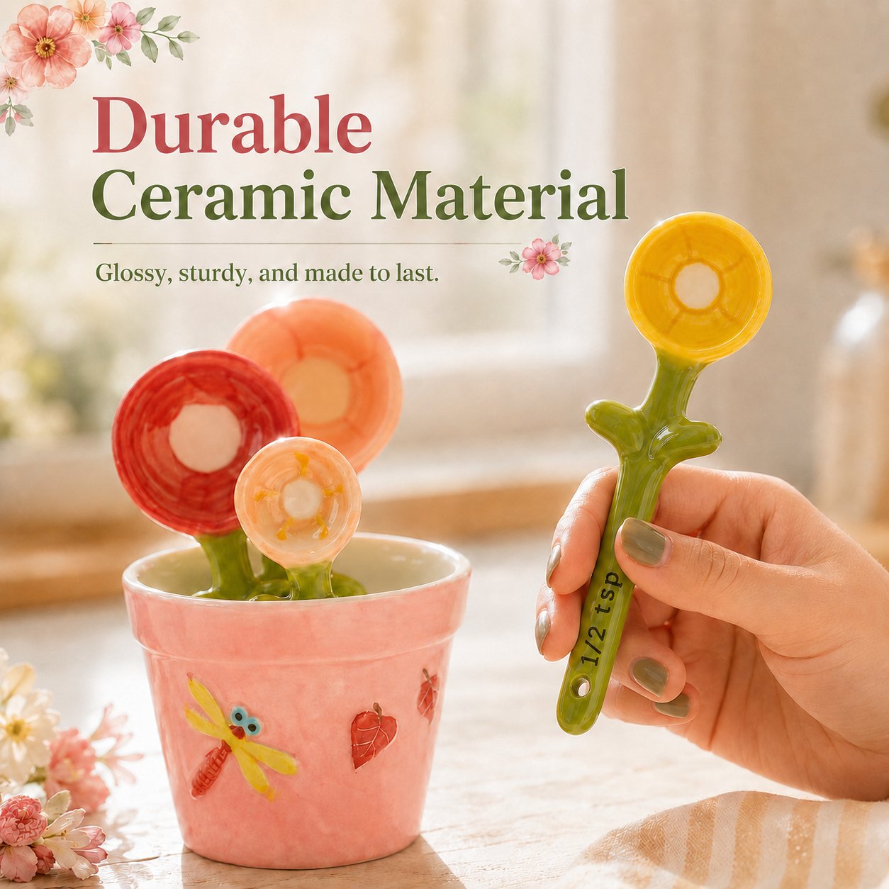 Flower Pot Ceramic Measuring Spoon Set