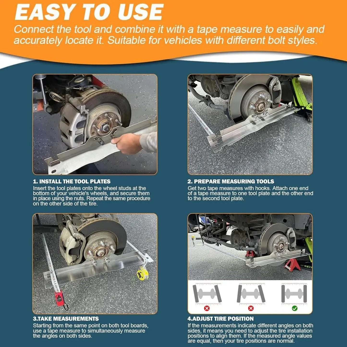 🔧Stainless Steel Wheel Toe Alignment Plate – Heavy Duty Measuring Tool with Grooves & Wall Mount Storage