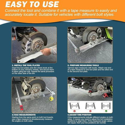 🔧Stainless Steel Wheel Toe Alignment Plate – Heavy Duty Measuring Tool with Grooves & Wall Mount Storage