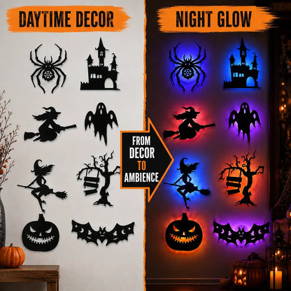 🎃8 Pack Halloween LED Silhouette Wall Light Stickers, Battery Powered Peel & Stick Decor Lights