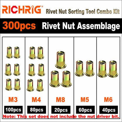 Head Rivet Nut Tool-M3 M4 M5 M6 M8 Rivnut Kit-Carbon Steel Rivnut Set