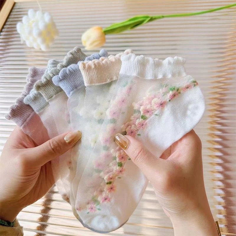 🔥Buy More Save More🔥7 Pairs Womens Sheer Floral Mesh Ankle Socks