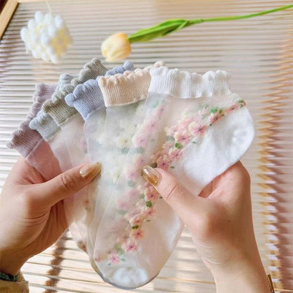 🔥Buy More Save More🔥7 Pairs Womens Sheer Floral Mesh Ankle Socks