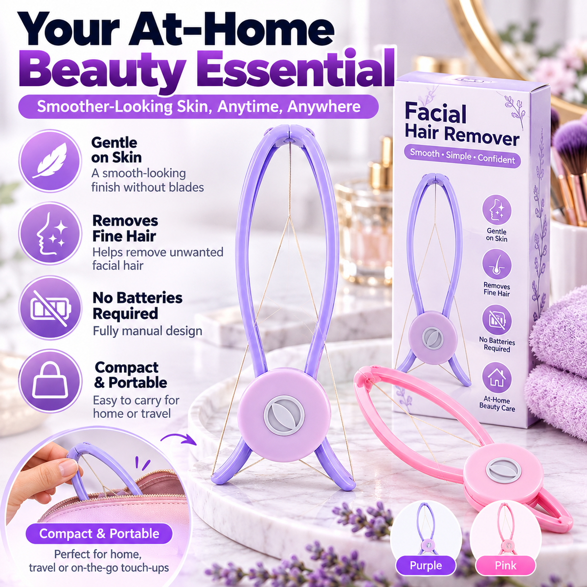 ✨ Facial Threading Hair Remover – Easy At-Home Peach Fuzz & Upper Lip Hair Removal