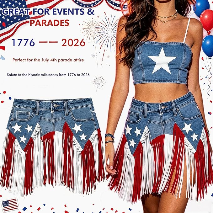 USA 250th Anniversary Denim Fringe Belt — Limited Edition Patriotic Statement Piece
