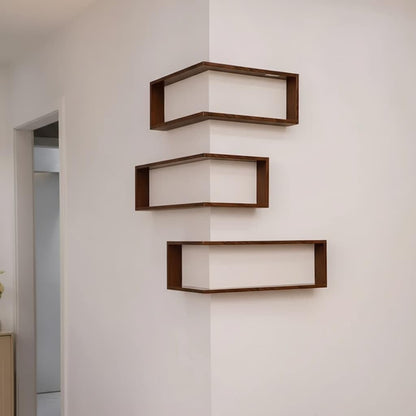 🪵 L-Shaped Corner Floating Wall Shelves with LED Lights