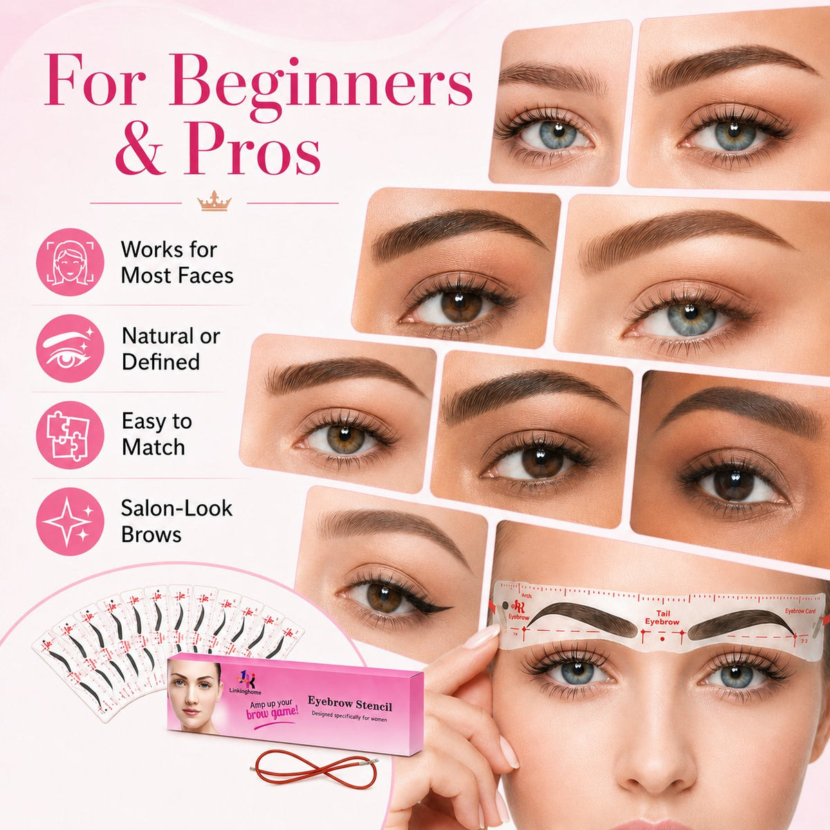 Eyebrow Stencil, 24 Eyebrow Shaper Kit, Reusable Eyebrow Template With Strap, 3 Minutes Makeup