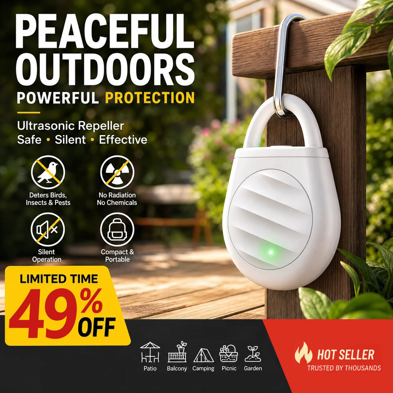 🔥Limited time offer Buy 3 get 2 free！🐦No more trouble from birds, beasts and locusts！Portable Ultrasonic Bird Repellent Keychain