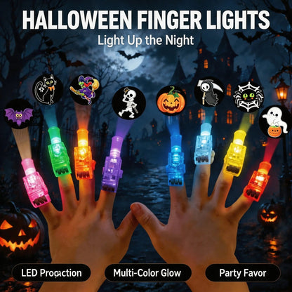 Halloween LED Projection Finger Lights 8pcs/16pcs/24pcs , Multi-Color Light Up Finger Projectors with Pumpkin, Ghost, Witch, Bat Cartoon Patterns, Halloween Trick or Treat Goodie Bag Fillers