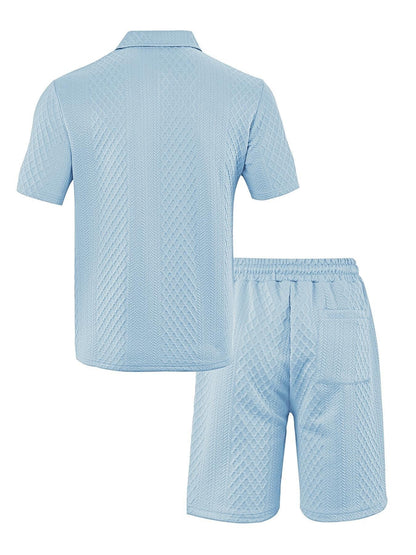 Men's Solid Polo Shirt & Drawstring Waist Shorts Set, Cozy Breathable Two-piece Outfits