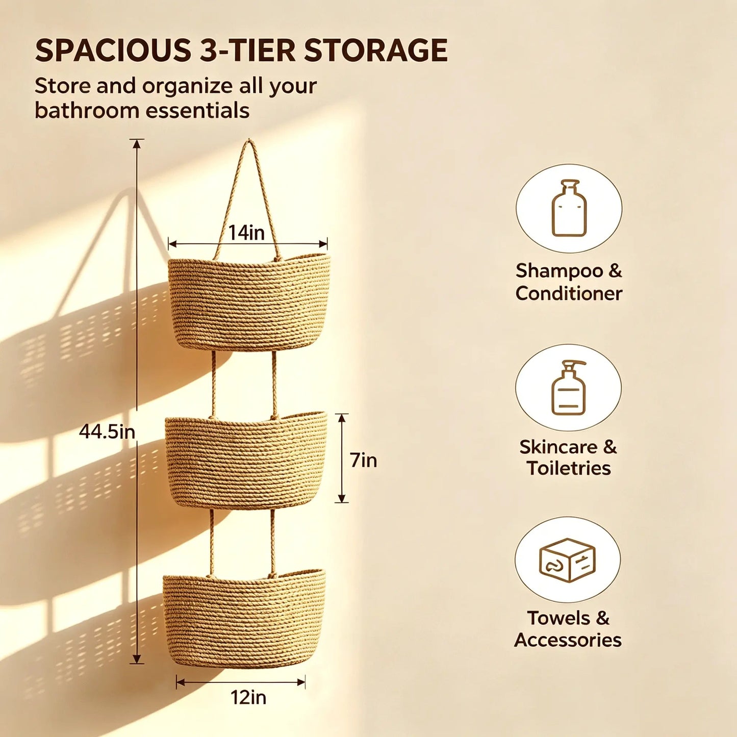 🌿 Woven Cotton 3-Tier Over-Door Basket