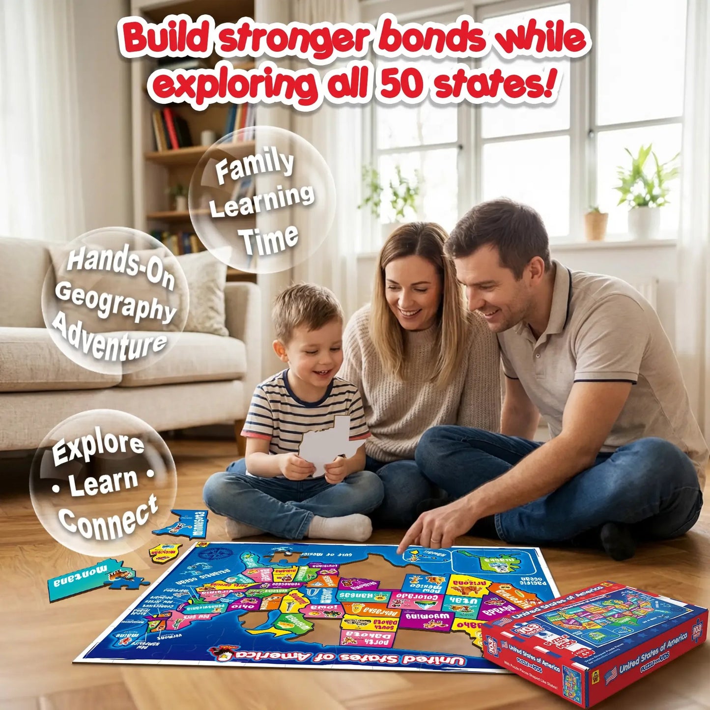 🧩103 Piece USA Map Puzzle for Kids Ages 4-8 - 18x24 Large Floor Puzzle
