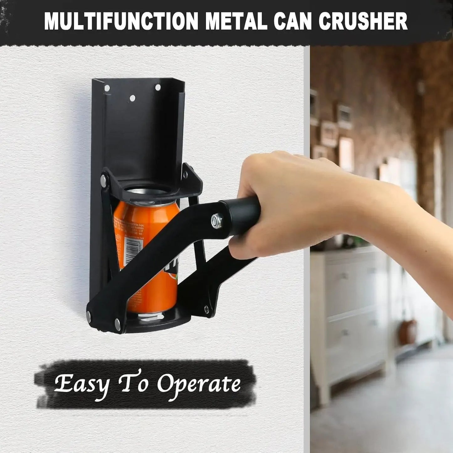🥫16 oz Metal Can Crusher, Heavy-Duty Wall-Mounted Smasher