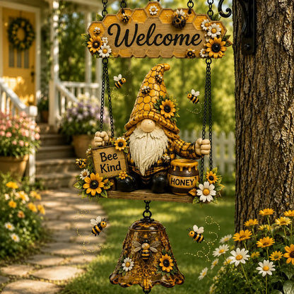 🐞🌼Rustic Garden Gnome Bell Outdoor Decor
