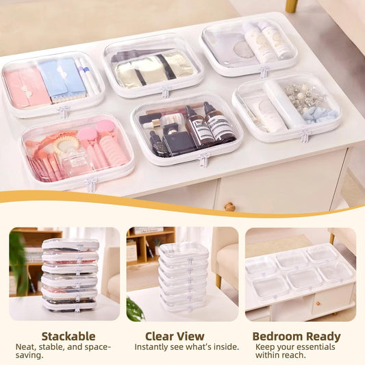 🌟Clear Organizer Storage Box 🌟4PCS Clear Hard Zipper Case PVC Plastic Clear Storage Containers