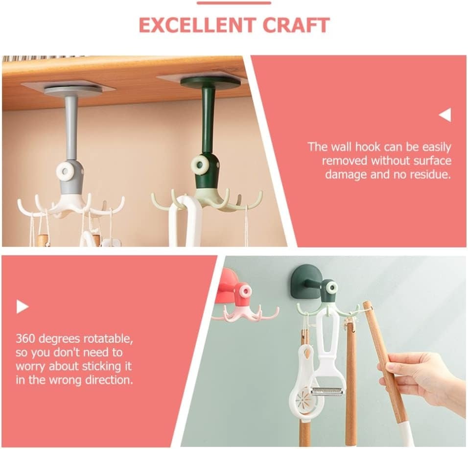 🪝Drill-free 360° rotating octopus hook🐙