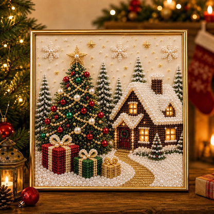 🔥HOT SALE🔥🎄🎅 Premium 3D Pearl Christmas Wall Art Kit | Luxury Flocked Canvas with Scratch-Resistant Non-Fading Pearl Beads DIY Holiday Decor ⛄️❄️
