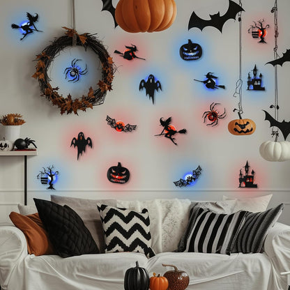 🎃8 Pack Halloween LED Silhouette Wall Light Stickers, Battery Powered Peel & Stick Decor Lights