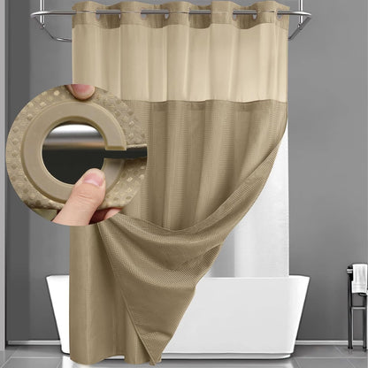 Hookless Shower Curtain with Snap-in Liner – Waterproof Double-Layer Design – Fabric Curtain with Waterproof Liner (White)
