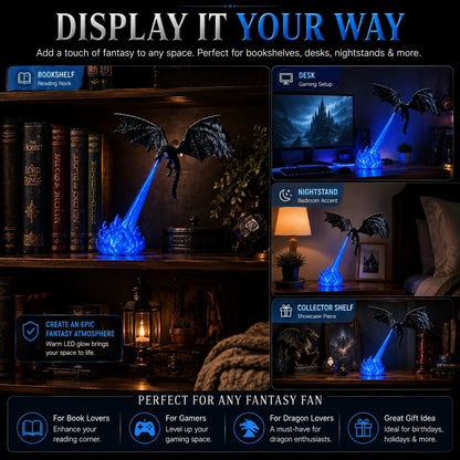 🐉🔥 3D Fire‑Breathing Dragon LED Light | Glowing Fantasy Bookshelf Decor