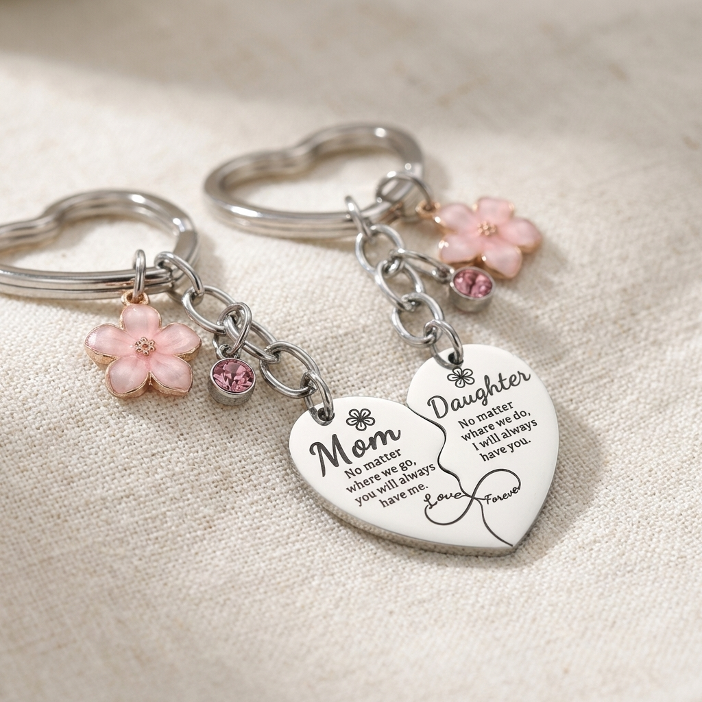 🎁Mom & Daughter Matching Heart Keychain Set