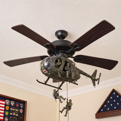 🚁 Military Helicopter Ceiling Fan Decor – Realistic Hanging Ornament for Man Cave & Home
