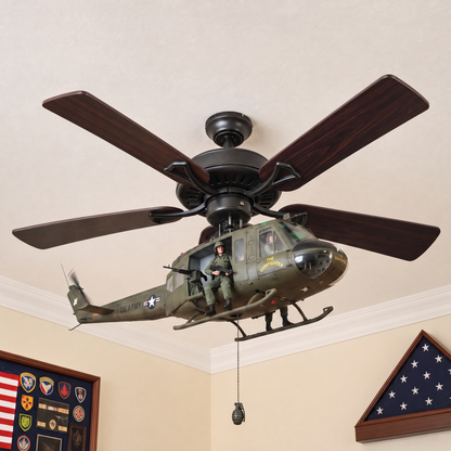 🚁 Military Helicopter Ceiling Fan Decor – Realistic Hanging Ornament for Man Cave & Home