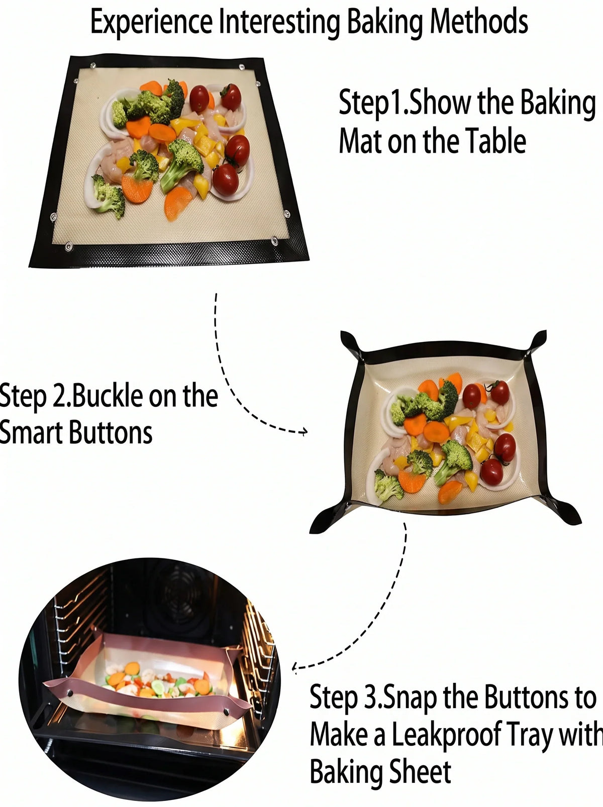 🍗 Foldable Silicone Roasting Tray ✨ Snap-Corner Baking Mat | Easy-Clean Kitchen Essential