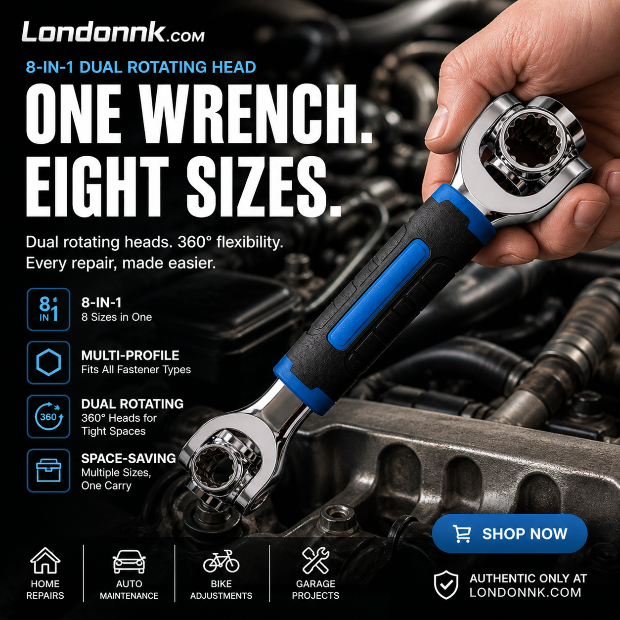 8-in-1 Dual Rotating Head Multi-Socket Wrench 8-19mm