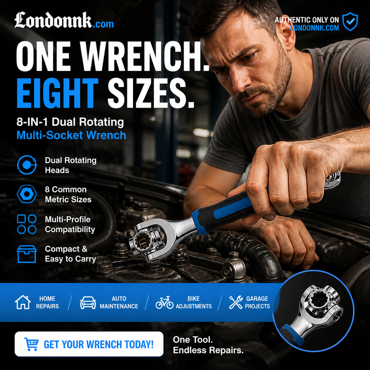 8-in-1 Dual Rotating Head Multi-Socket Wrench 8-19mm