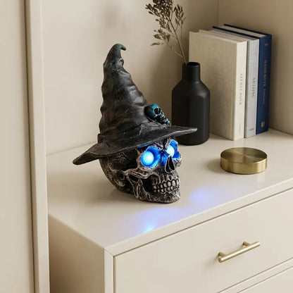 🧙‍♀️💀  Gothic Glowing Skull Witch Desktop Ornament