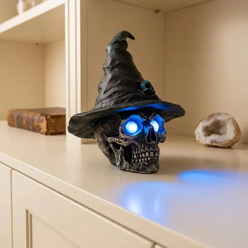 🧙‍♀️💀  Gothic Glowing Skull Witch Desktop Ornament