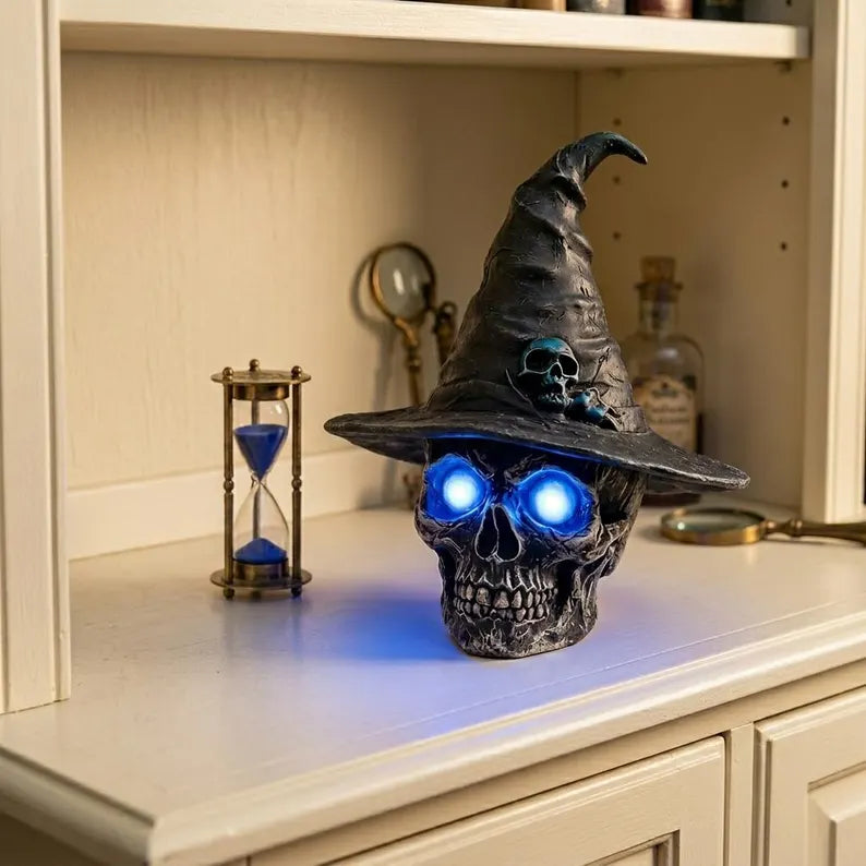 🧙‍♀️💀  Gothic Glowing Skull Witch Desktop Ornament