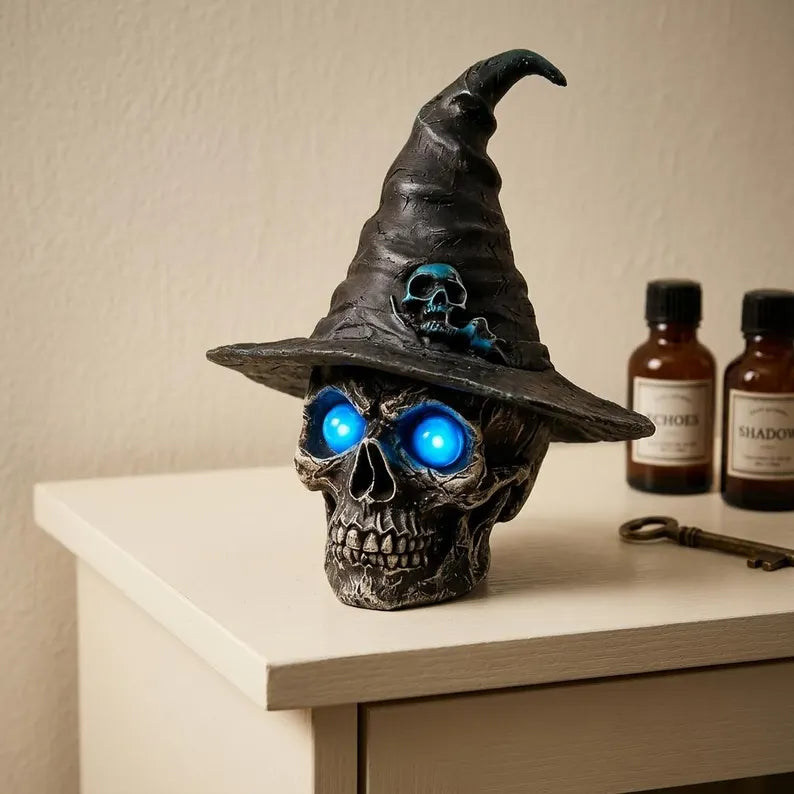 🧙‍♀️💀  Gothic Glowing Skull Witch Desktop Ornament