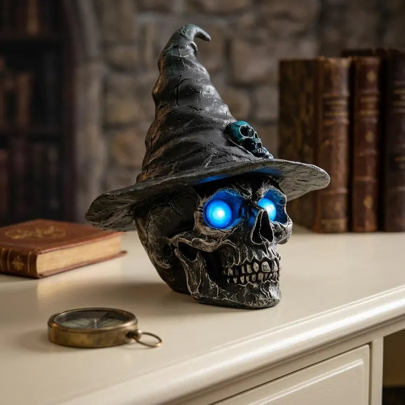 🧙‍♀️💀  Gothic Glowing Skull Witch Desktop Ornament