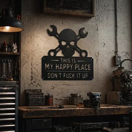 "This Is My Happy Place" 💀🛠️ Metal Wall Art Sign