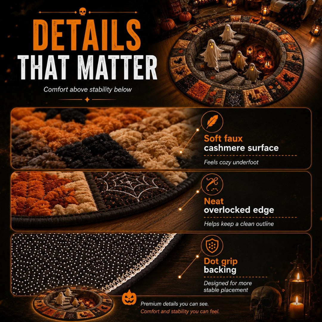 🎃3D Skeleton Vortex Quilted Round Halloween Rug