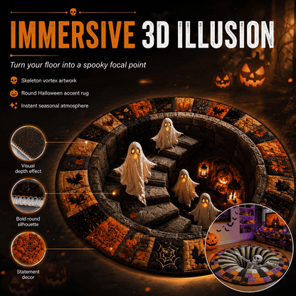 🎃3D Skeleton Vortex Quilted Round Halloween Rug