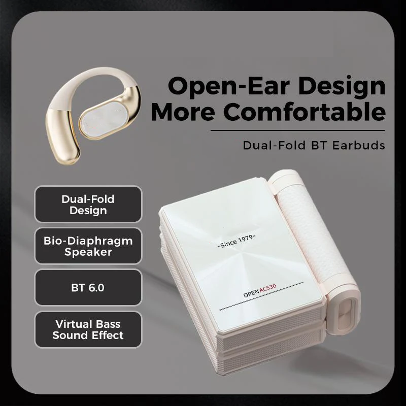Open Ear Wireless Earbuds, Foldable Bluetooth Headphones