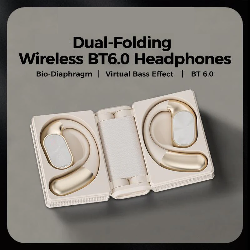 Open Ear Wireless Earbuds, Foldable Bluetooth Headphones