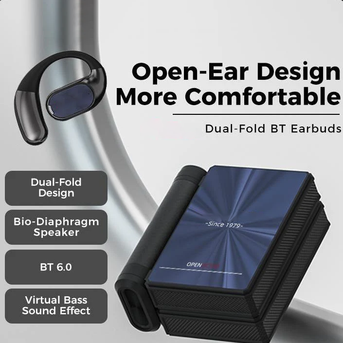 Open Ear Wireless Earbuds, Foldable Bluetooth Headphones