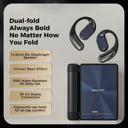 Open Ear Wireless Earbuds, Foldable Bluetooth Headphones