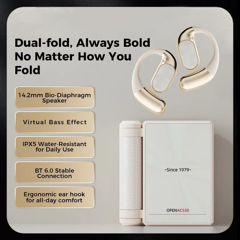 Open Ear Wireless Earbuds, Foldable Bluetooth Headphones