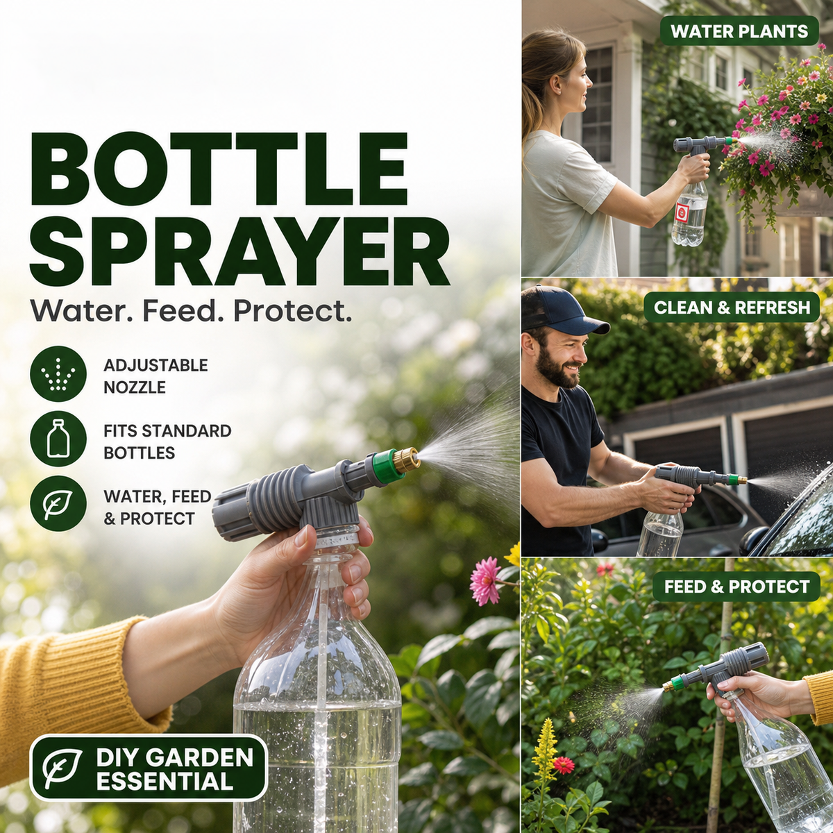🌿50% OFF NOW! Manual Drink Bottle Sprayer with Adjustable Nozzle‑Portable DIY Garden Spray Tool, Fits Standard Plastic Bottles for Plant Watering, Fertilizing & Pest Control