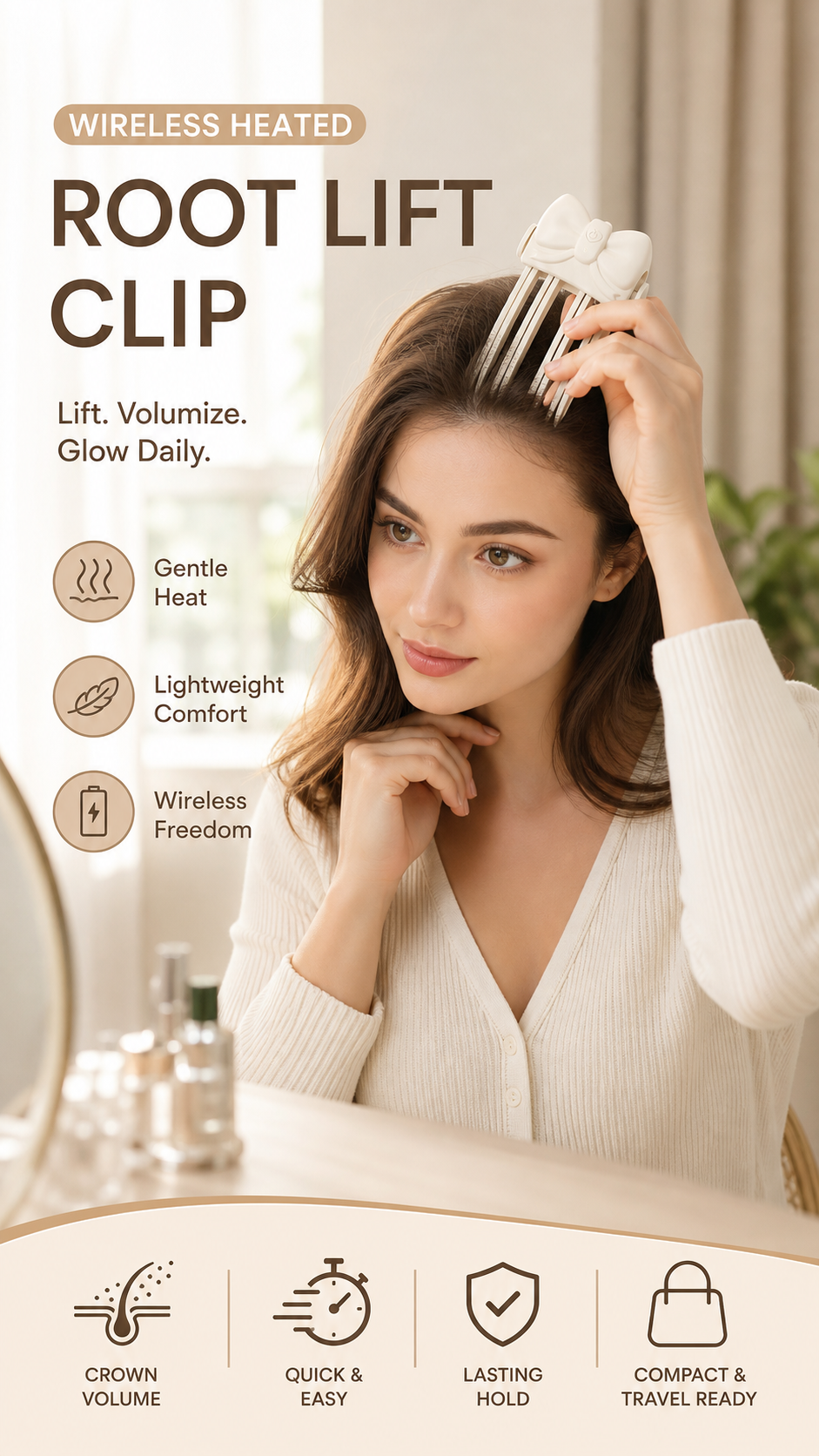 📢50% OFF !! ⏰Wireless Heated Volumizing Root Lift Clip - Salon Crown Volume Styling Tool for Fine Flat Hair