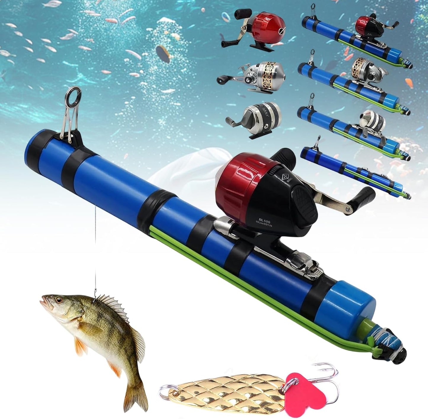 Baiting device, lure launcher, spinning reel, lure rod