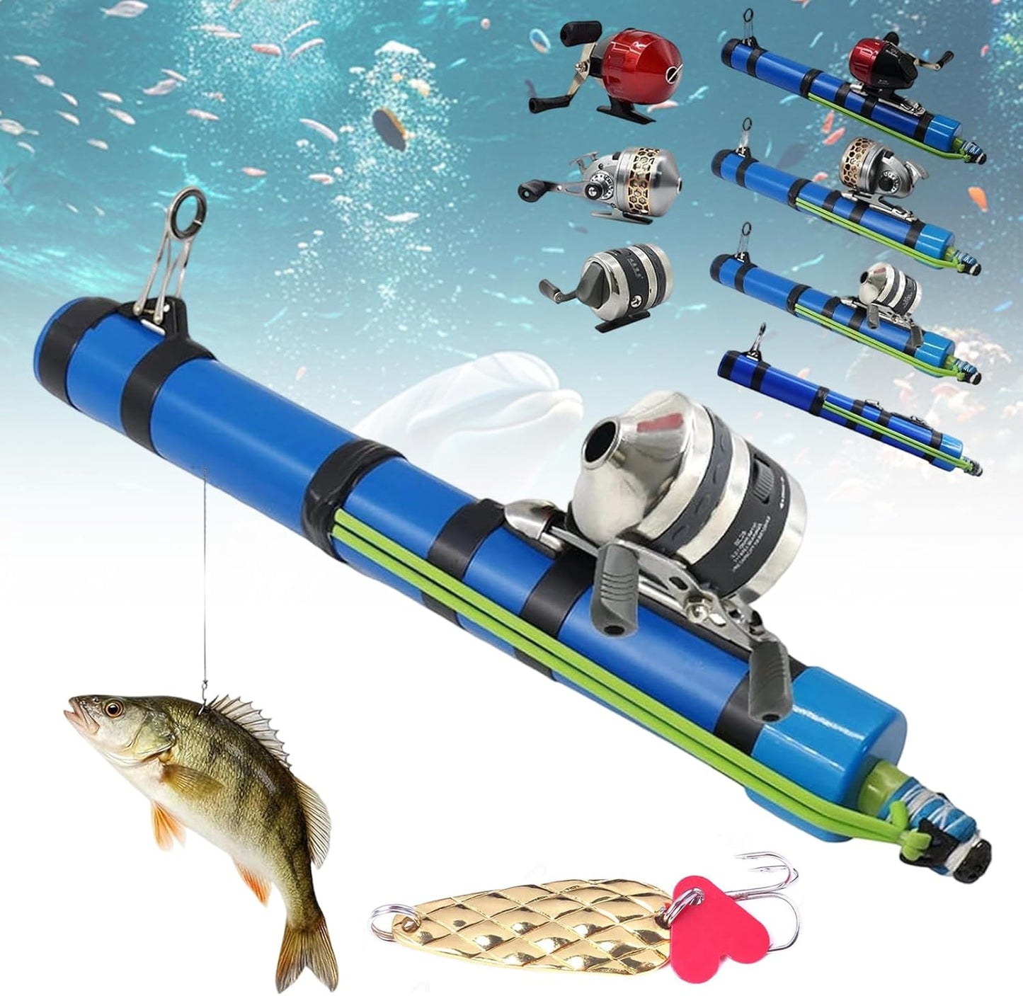 Baiting device, lure launcher, spinning reel, lure rod